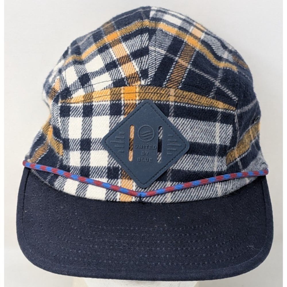 United by Blue 5 Panel Flannel Hat Plaid Cap Flat Brim Night Sky Navy Blue Rope